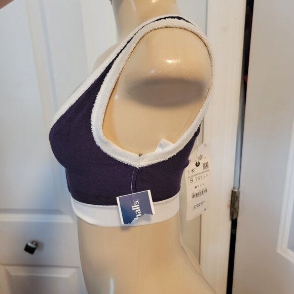 Zara Blue French Terry Crop Top White Trim - Picture 8 of 14